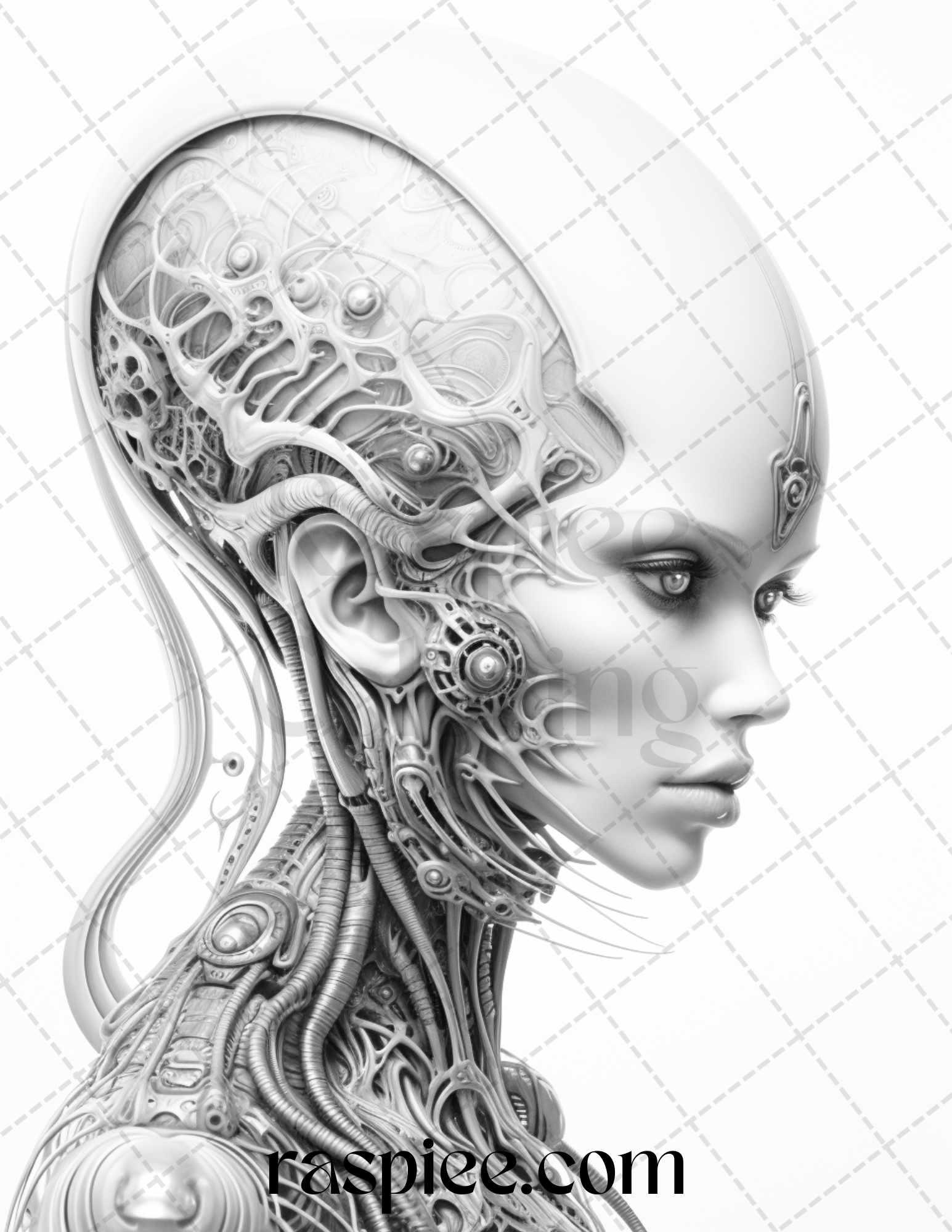 65 Alien Portrait Grayscale Coloring Pages for Adults, Printable PDF File Instant Download