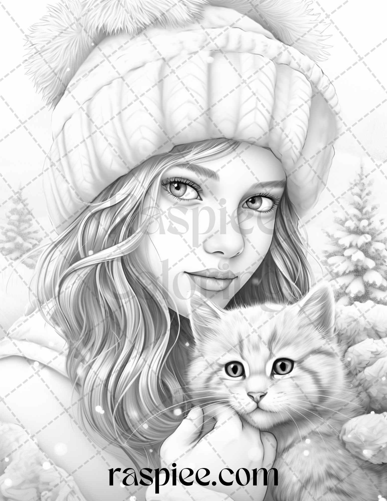 60 Beautiful Winter Girls Grayscale Coloring Pages Printable for Adults, PDF File Instant Download