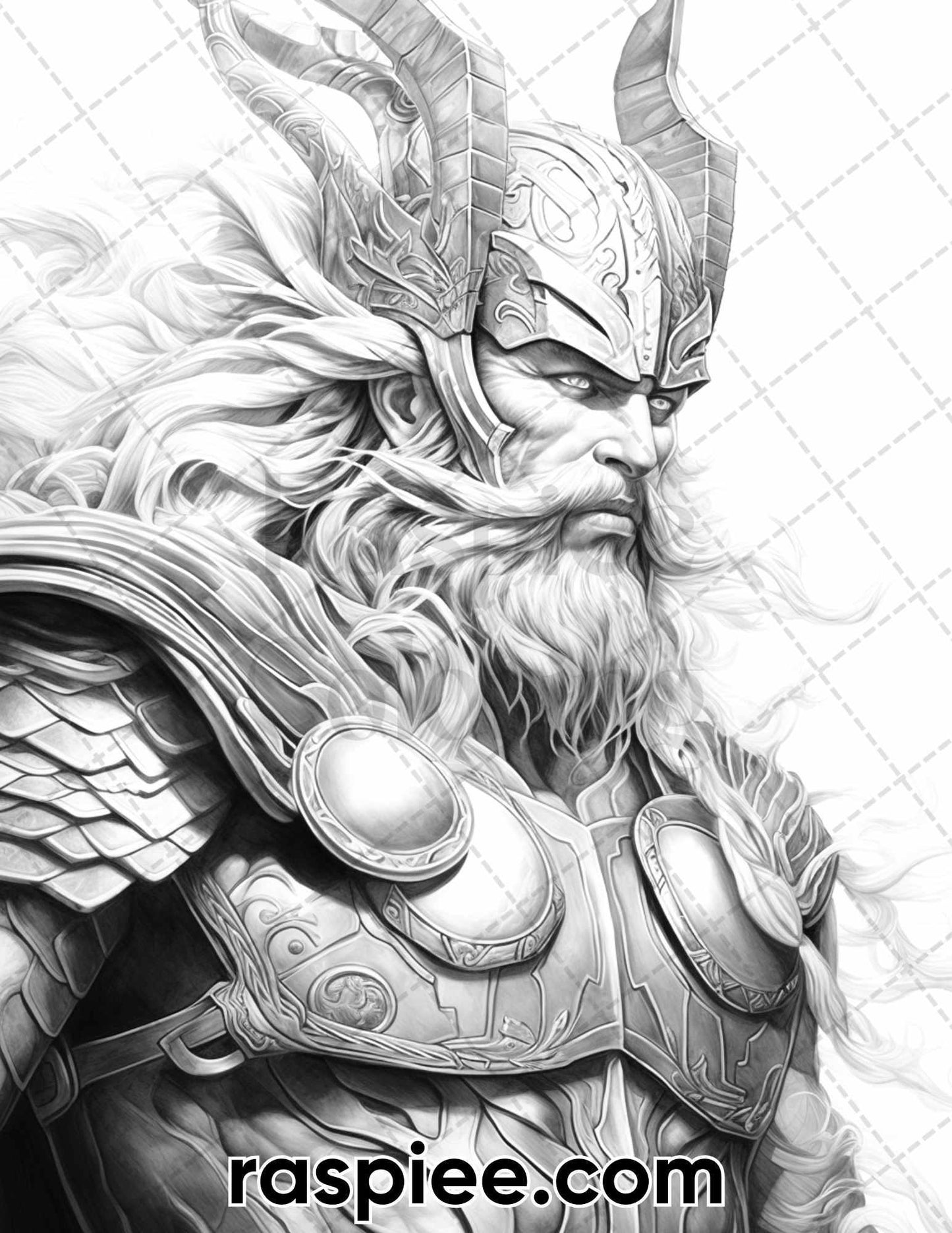 52 Mythology Gods Grayscale Coloring Pages for Adults, Printable PDF Instant Download