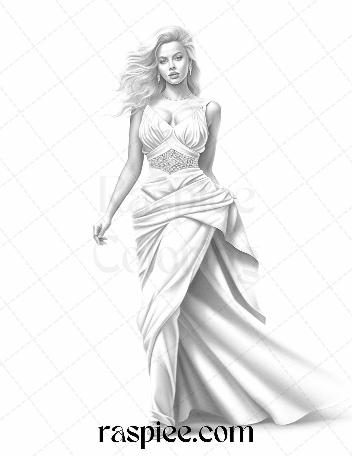 Fashion Show Grayscale Coloring Pages Printable for Adults, PDF File Instant Download