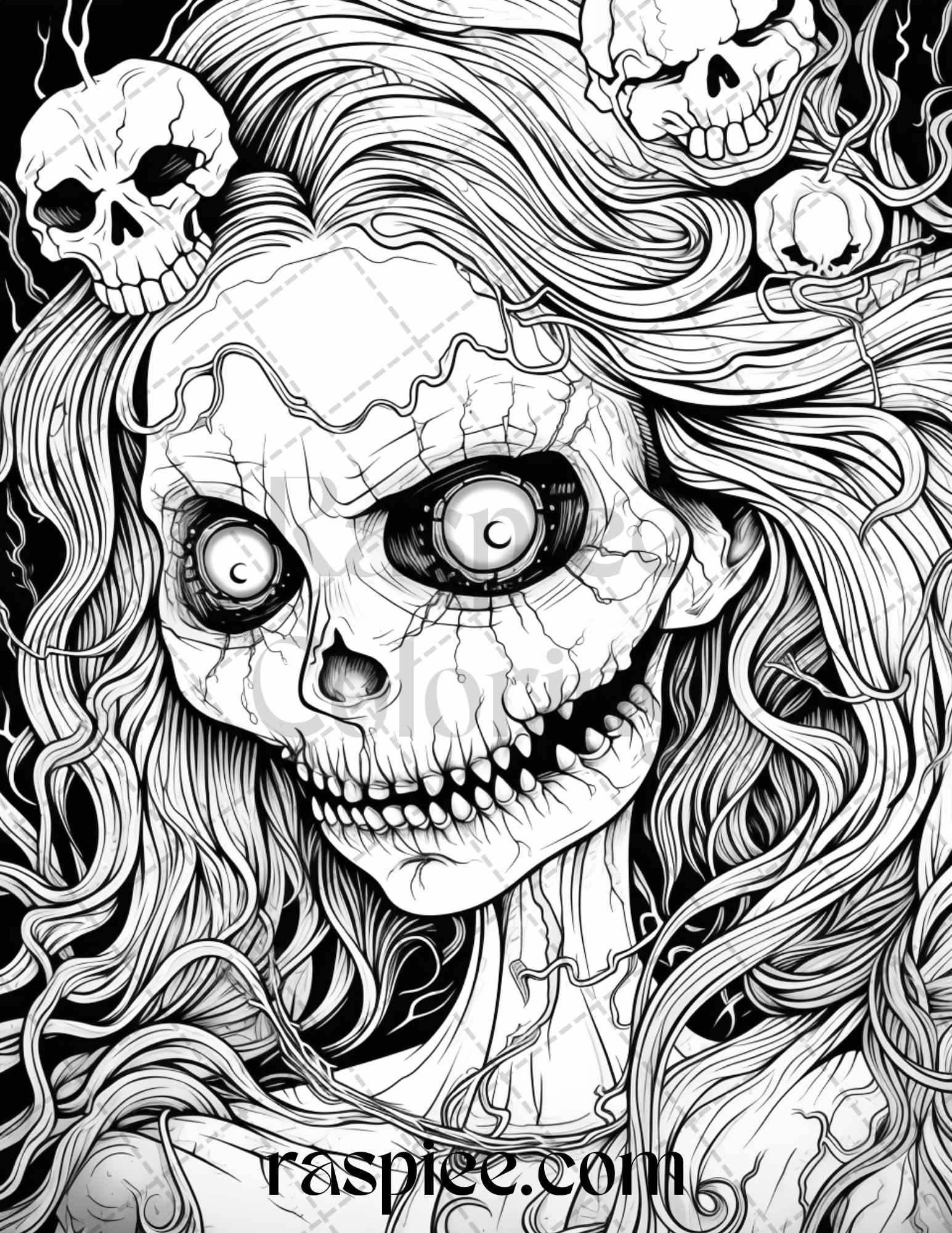 50 Spooky Miss Nightmare Grayscale Coloring Pages Printable for Adults, PDF File Instant Download