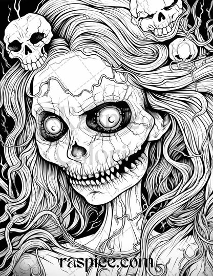 50 Spooky Miss Nightmare Grayscale Coloring Pages Printable for Adults, PDF File Instant Download