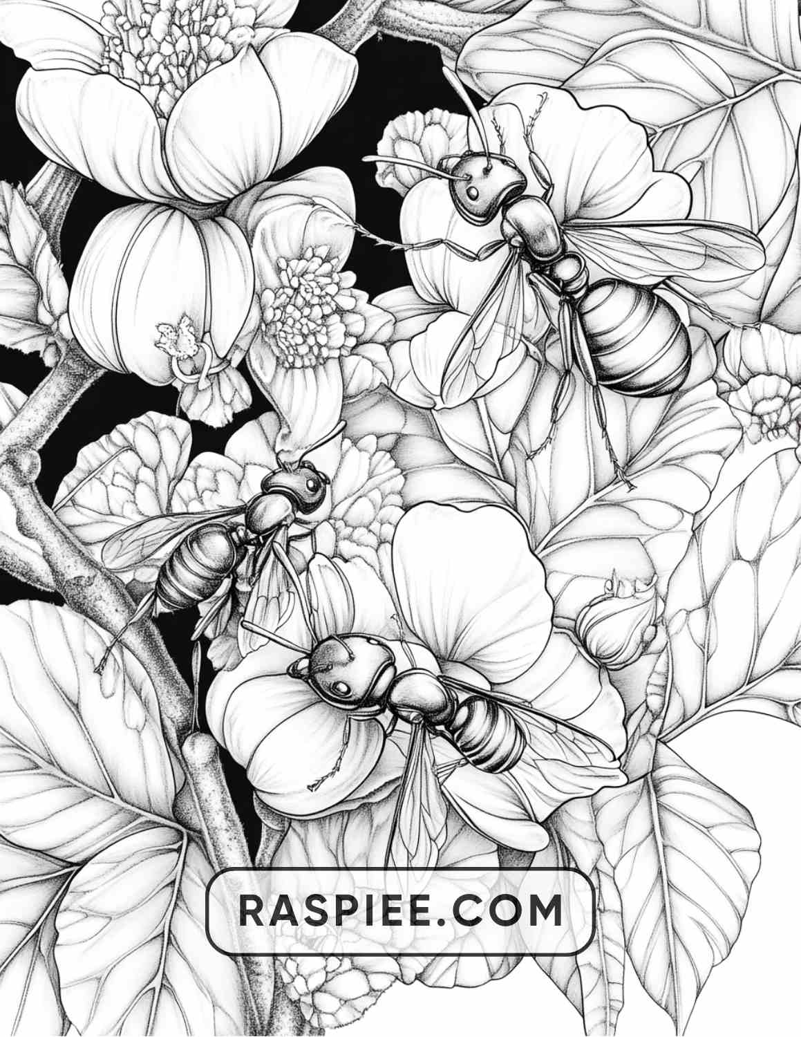 Insects and Flowers Adult Coloring Pages