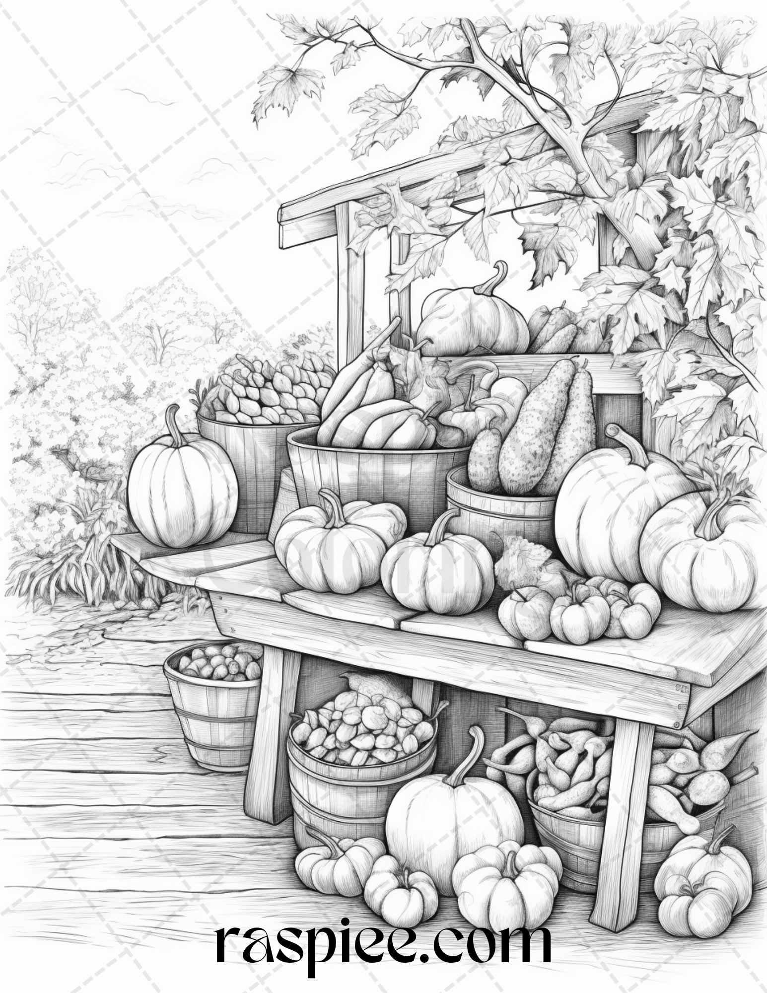 Autumn Scenery Grayscale Coloring Pages Printable for Adults, PDF File Instant Download