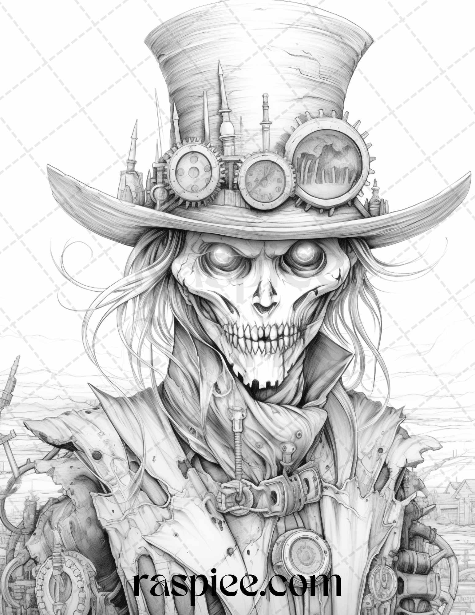 53 Scary Steampunk Scarecrows Grayscale Coloring Pages Printable for Adults, PDF File Instant Download