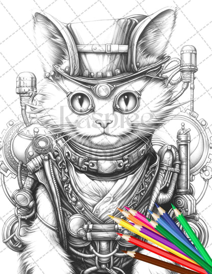 60 Steampunk Animals Grayscale Coloring Pages Printable for Adults, PDF File Instant Download