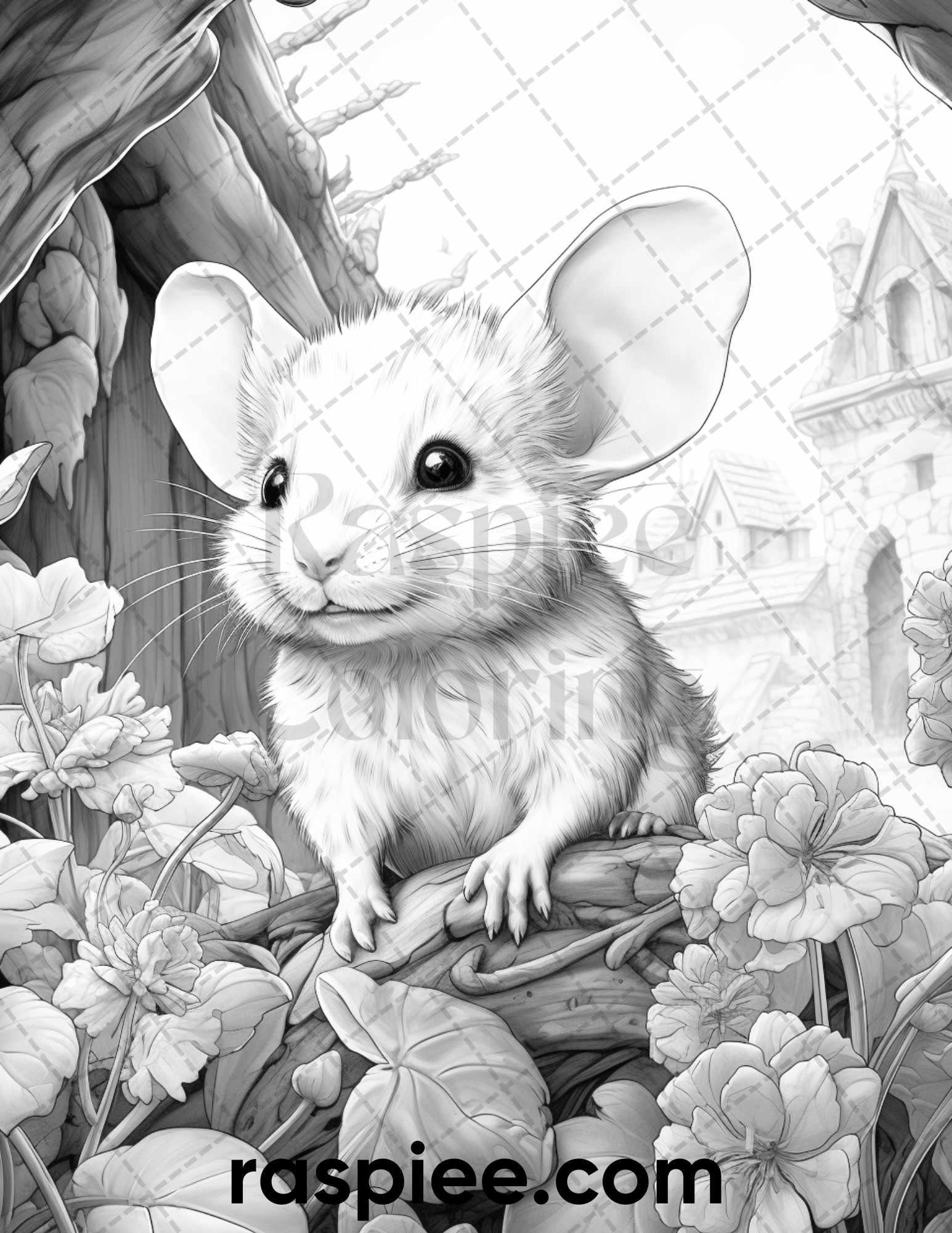 50 Enchanting Fairytale Mice Grayscale Coloring Pages Printable for Adults, PDF File Instant Download