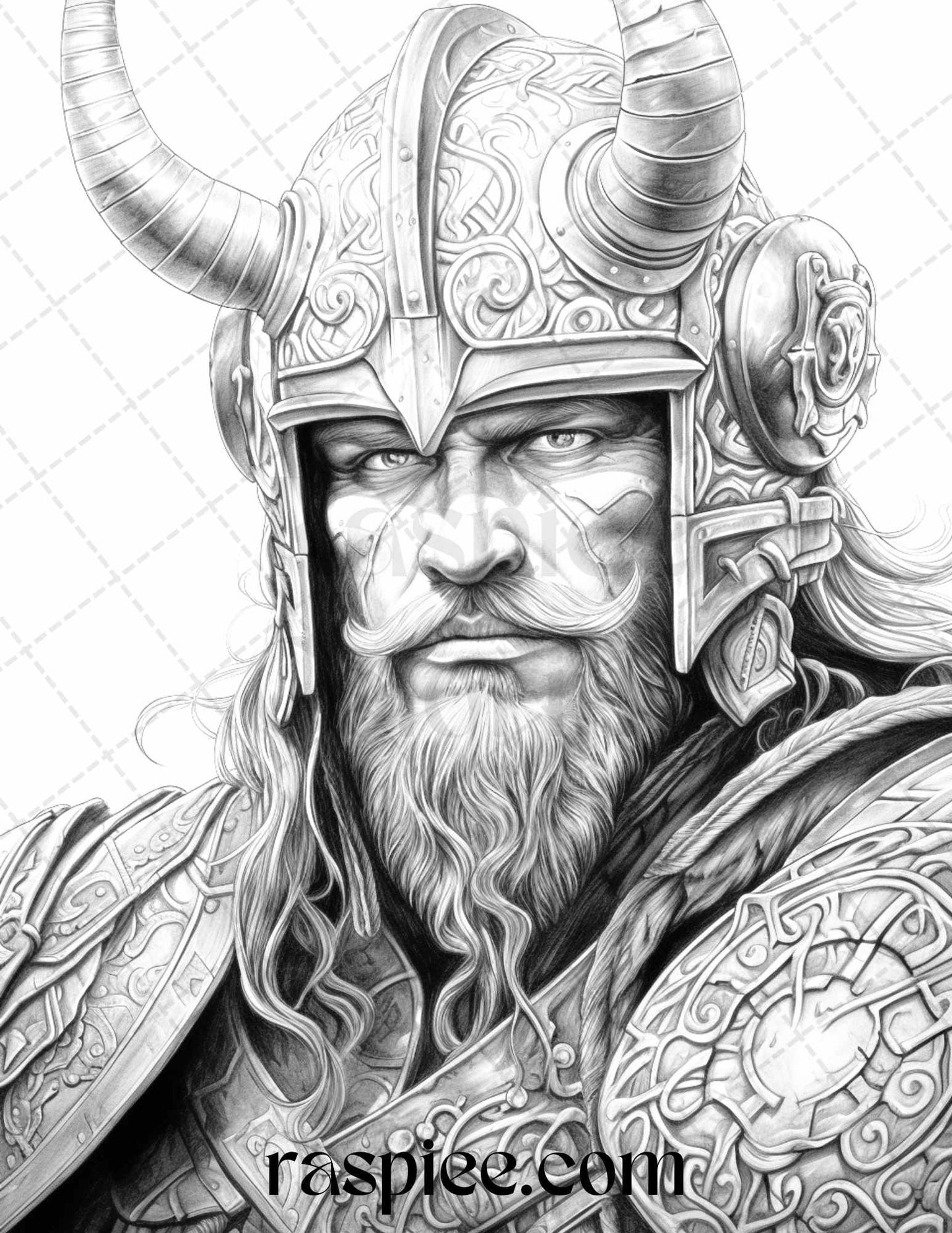 55 Viking Warriors Portrait Grayscale Coloring Pages Printable for Adults, PDF File Instant Download