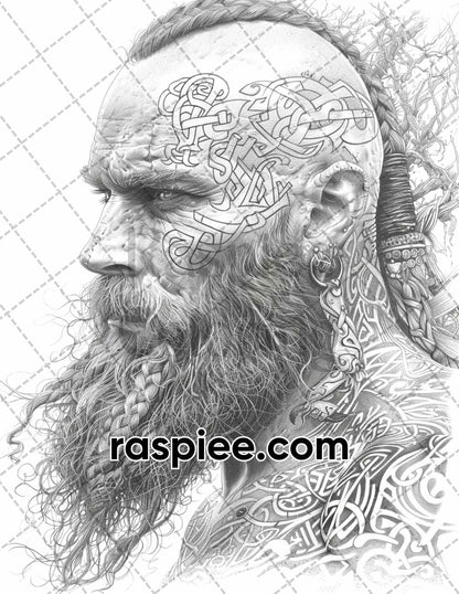 87 Viking Tattoos Grayscale Adult Coloring Pages Printable PDF Instant Download