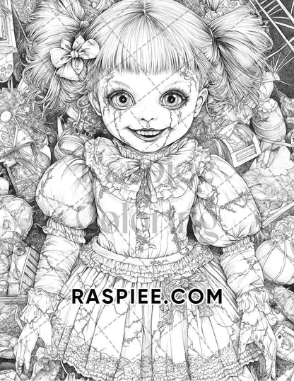 Haunted Dolls Halloween Horror Adult Coloring Pages Printable PDF Instant Download