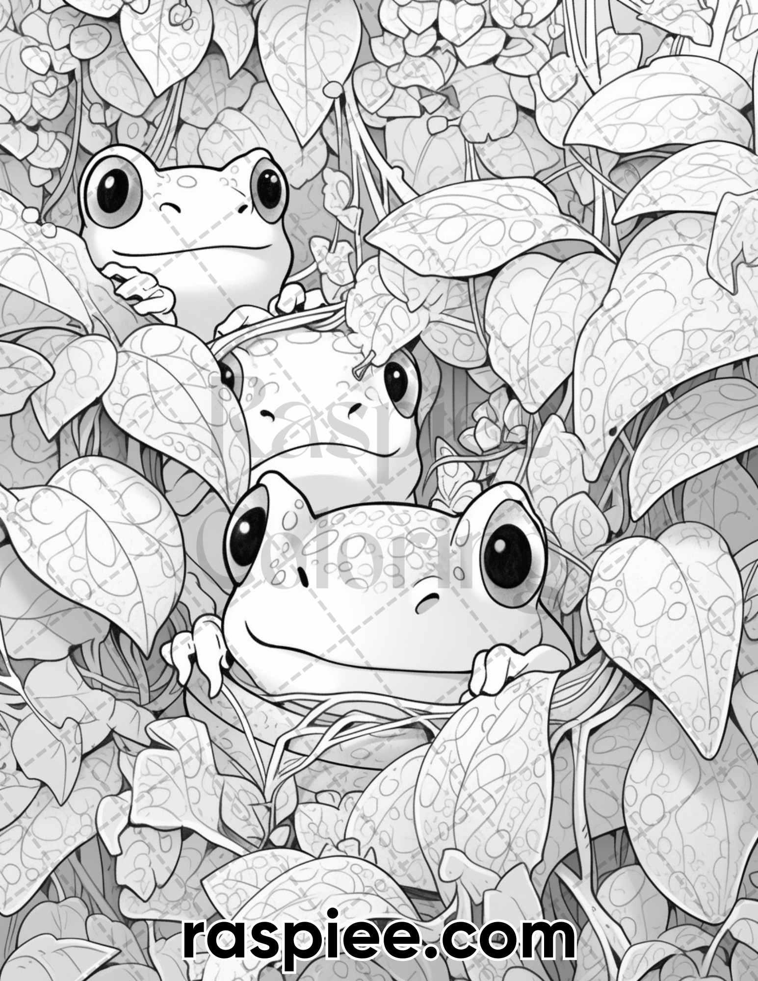 50 The Frog Kingdom Grayscale Coloring Pages for Adults, Printable PDF Instant Download