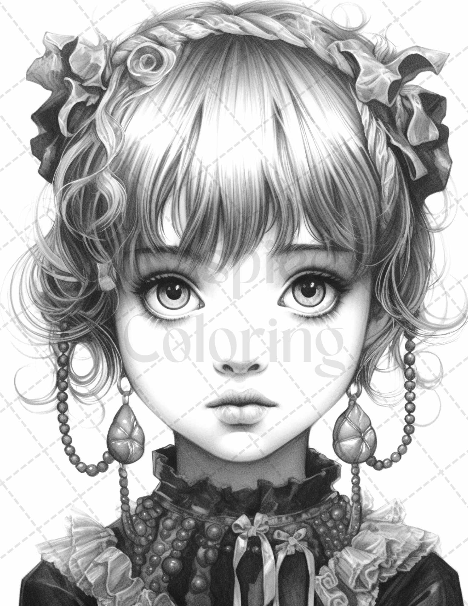 60 Adorable Gothic Girls Grayscale Coloring Pages Printable for Adults, PDF File Instant Download