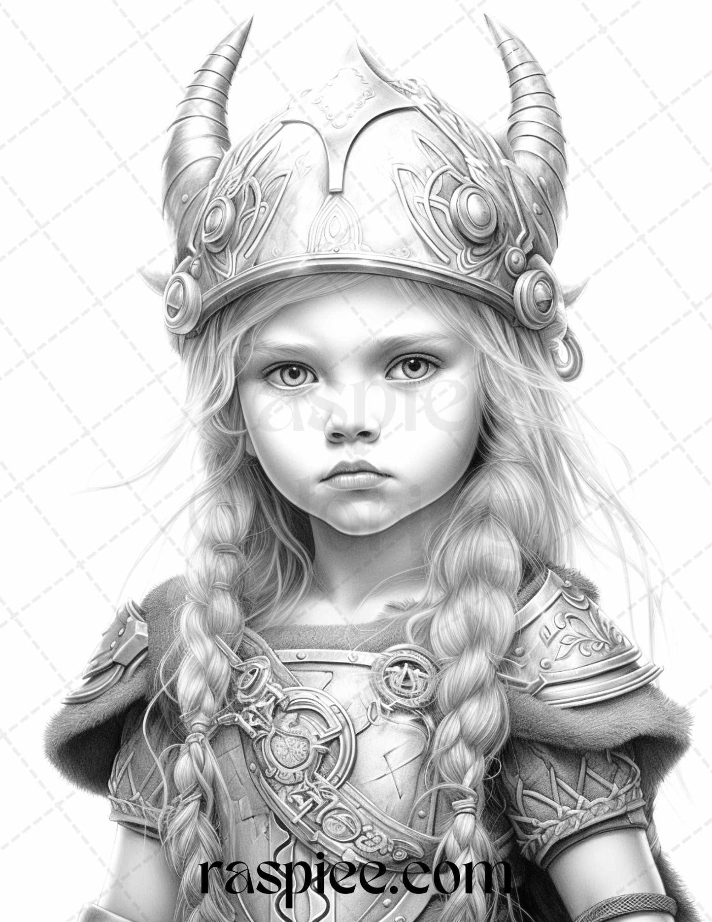 58 Little Viking Girls Boys Portrait Grayscale Coloring Pages Printable, PDF File Instant Download
