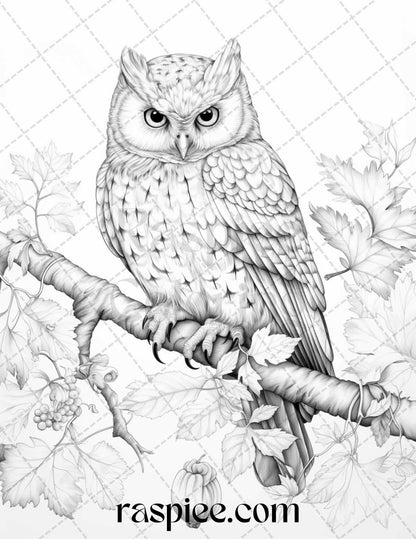 Autumn Vibes Grayscale Coloring Pages Printable for Adults, PDF File Instant Download