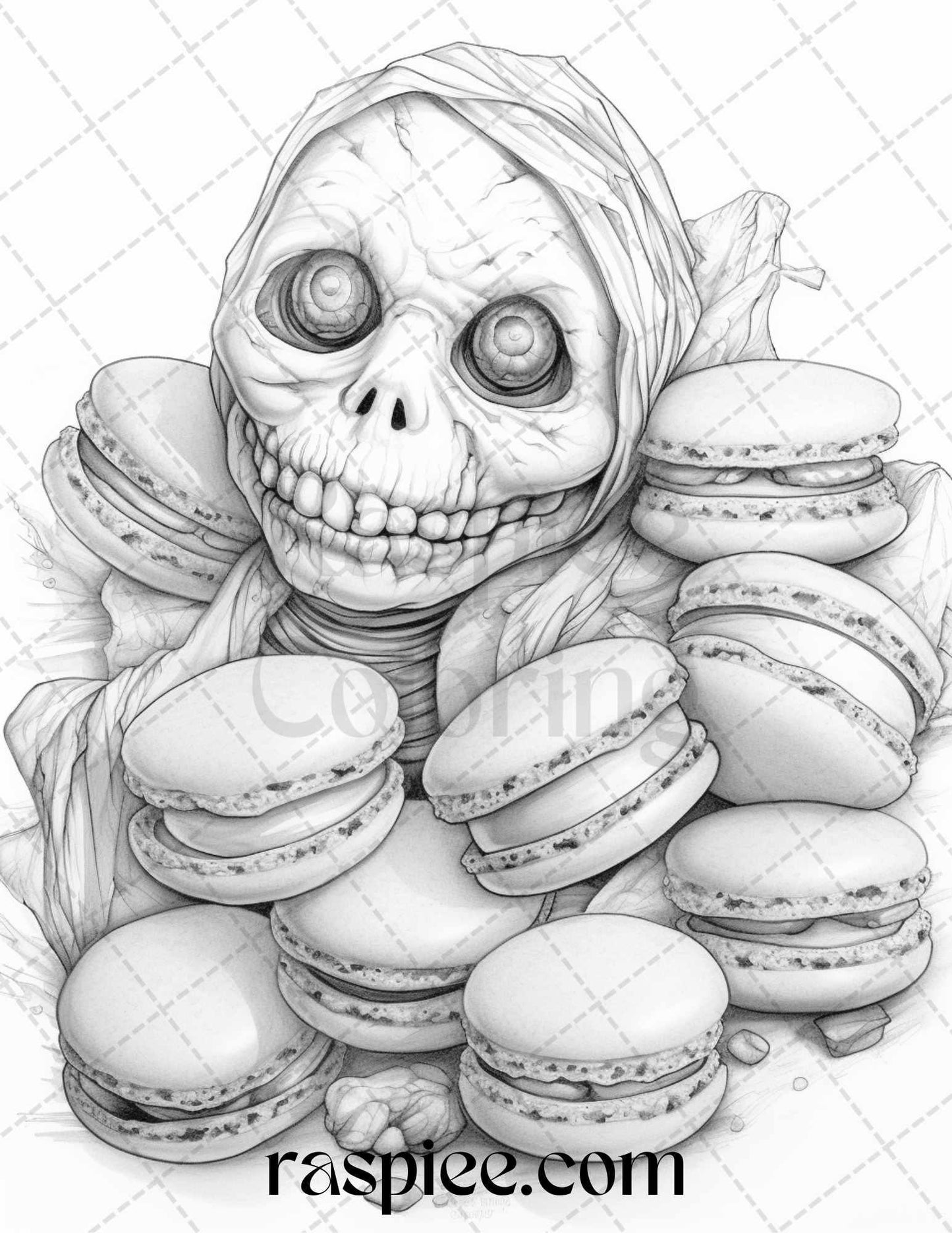 68 Halloween Spooky Desserts Grayscale Coloring Pages Printable for Adults, PDF File Instant Download