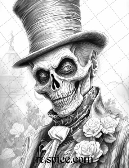 60 Halloween Victorian Era Grayscale Coloring Pages Printable for Adults, PDF File Instant Download