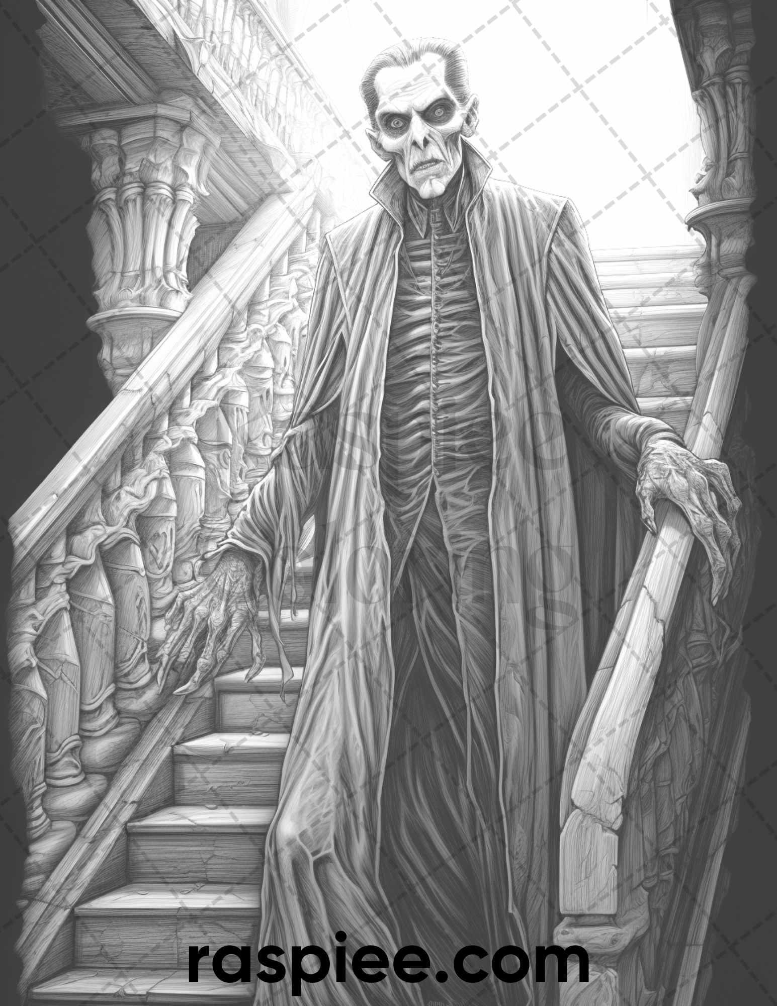 50 Count Dracula Grayscale Coloring Pages Printable for Adults, PDF File Instant Download