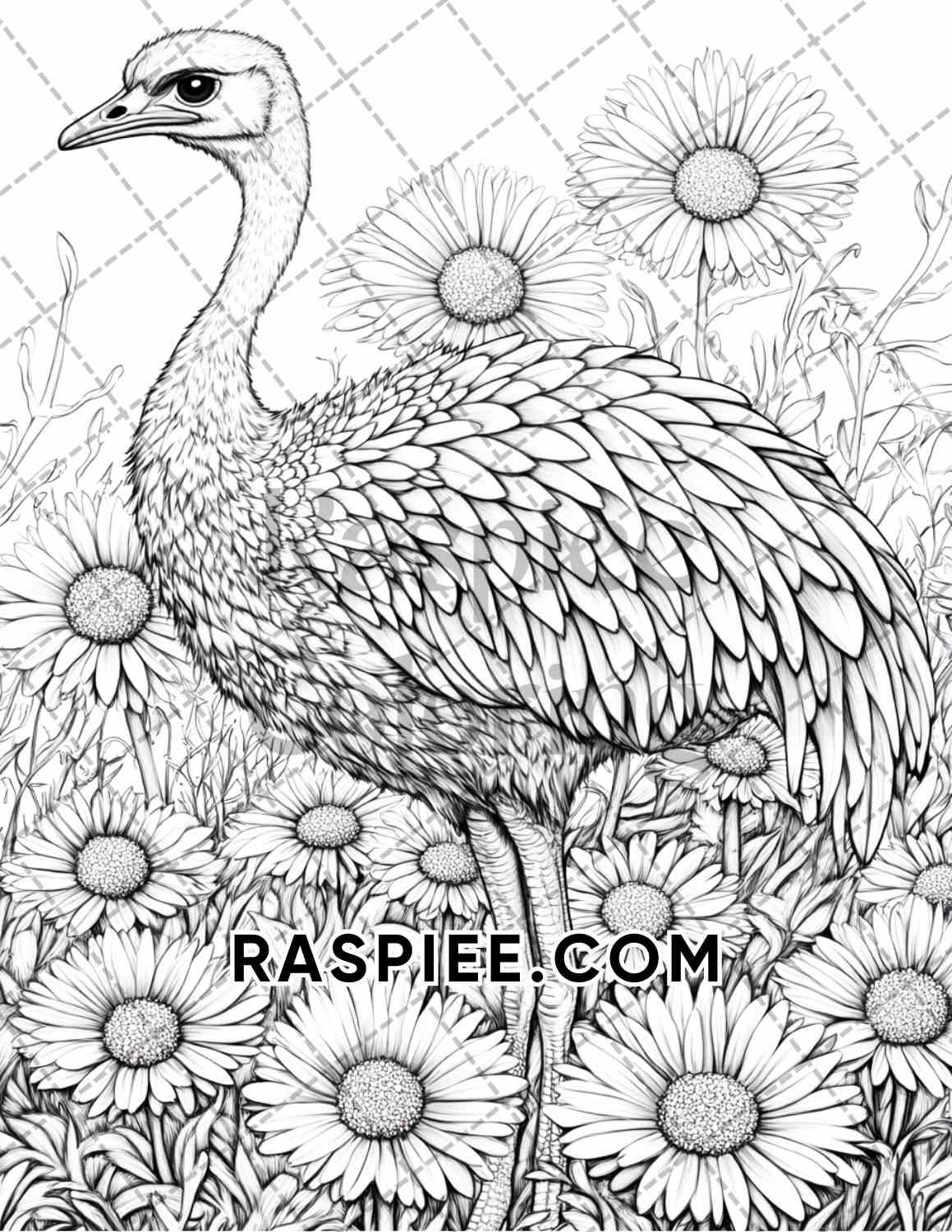 Flowers and Birds Adult Coloring Pages Printable PDF Instant Download