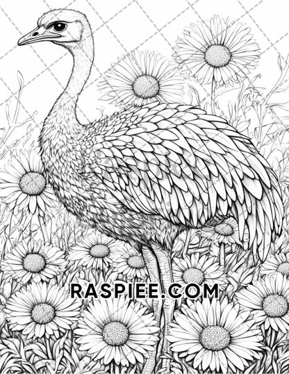 Flowers and Birds Adult Coloring Pages Printable PDF Instant Download