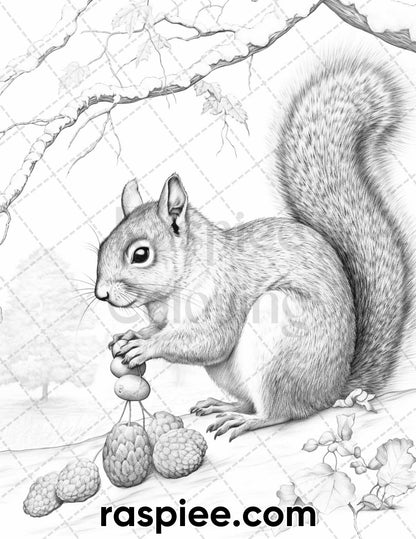 55 Winter Wildlife Grayscale Coloring Pages for Adults, Printable PDF Instant Download