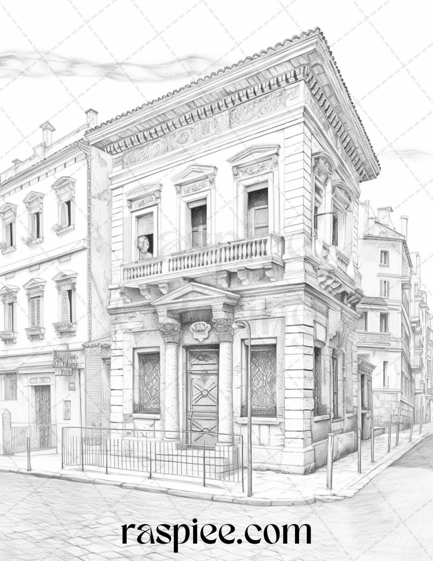 Roman Architecture Grayscale Coloring Pages Printable for Adults, PDF File Instant Download