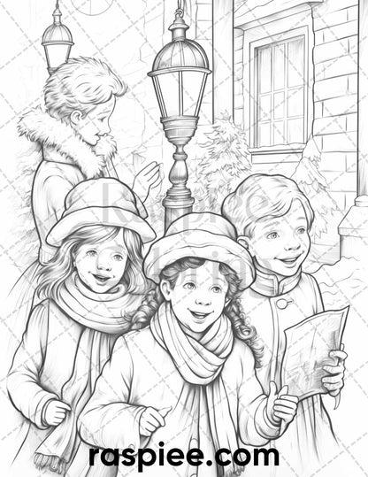 60 Merry Christmas Grayscale Coloring Pages Printable for Adult, Holiday Relaxation Art, PDF File Instant Download