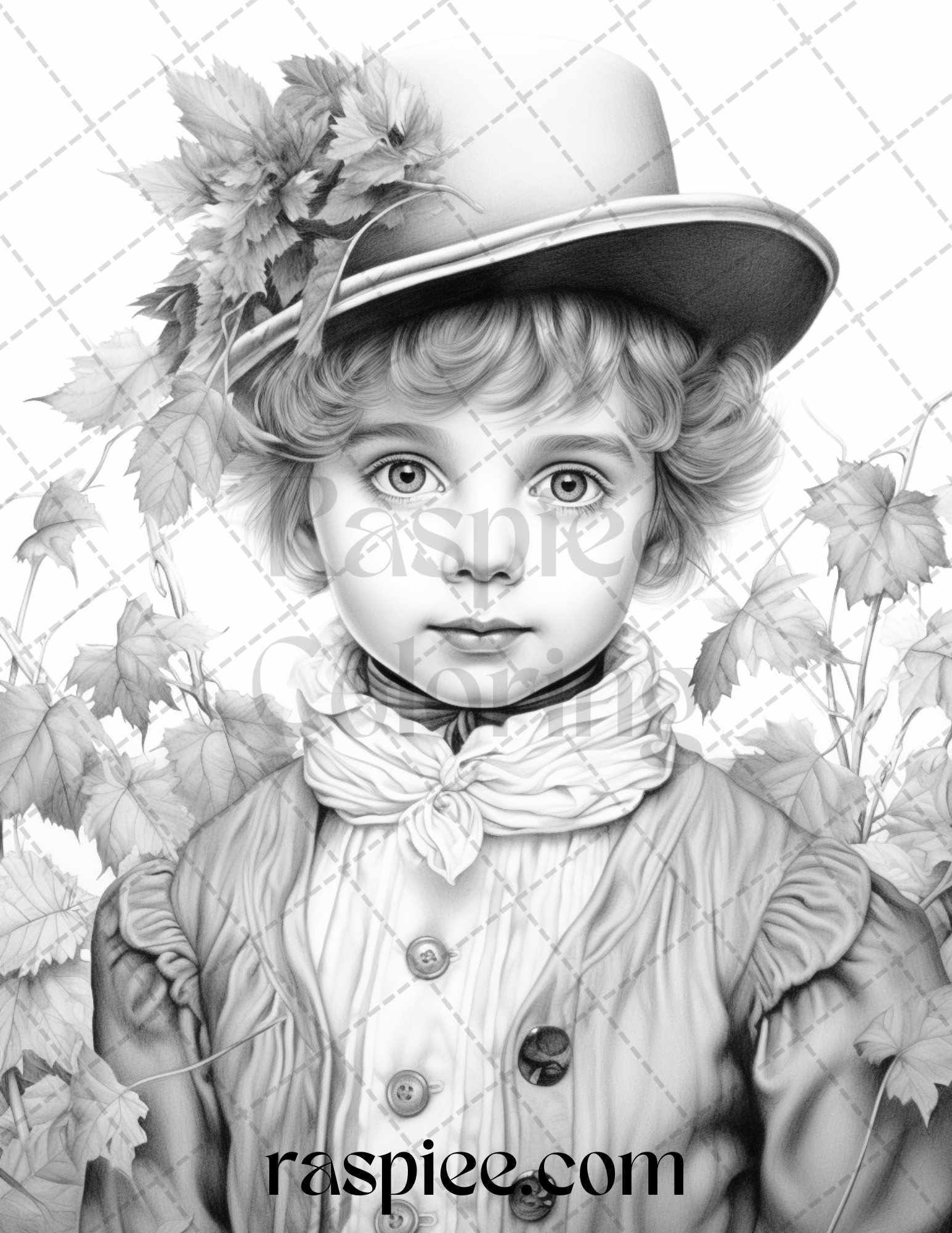 60 Victorian Autumn Portrait Grayscale Coloring Pages Printable for Adults, PDF File Instant Download