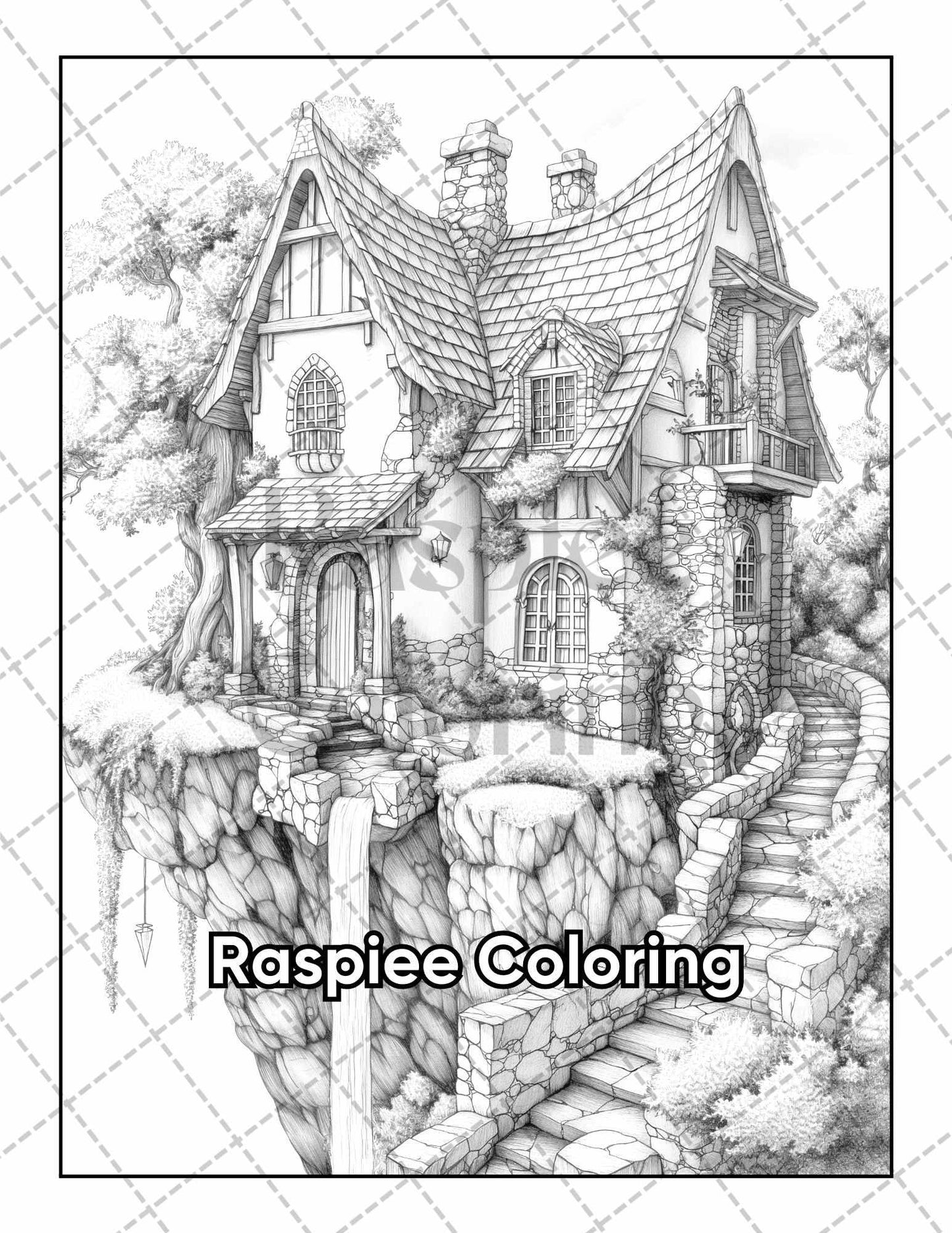 50 Fantasy Fairy Houses Adult Coloring Pages Printable PDF Instant Download