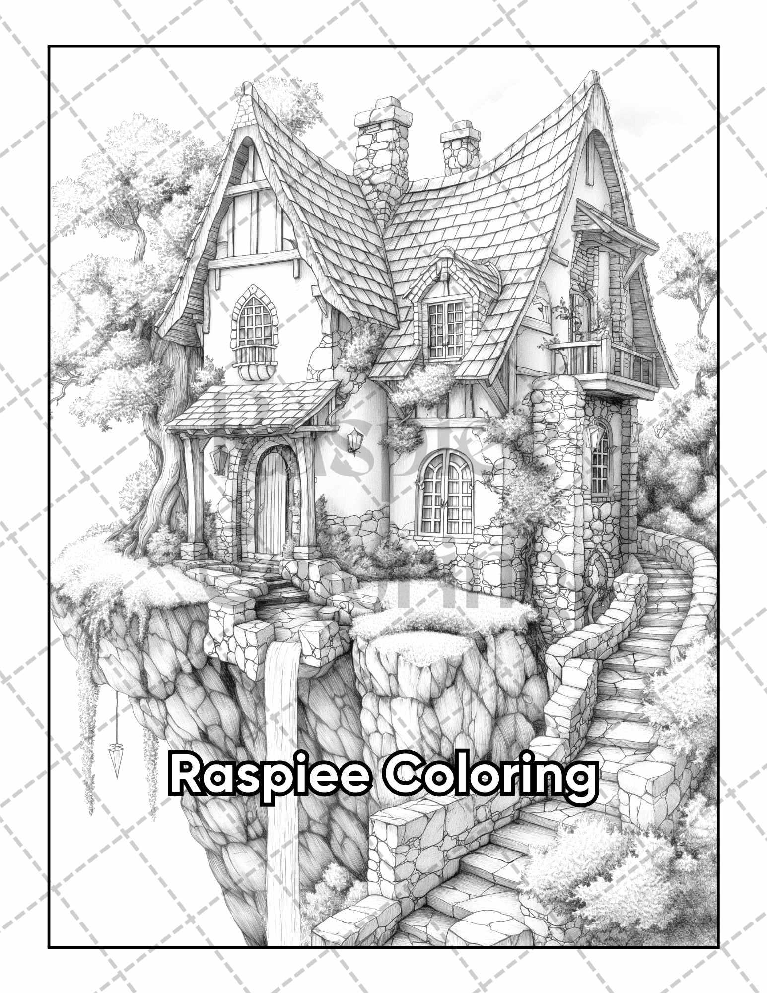 50 Fantasy Fairy Houses Adult Coloring Pages Printable PDF Instant Download