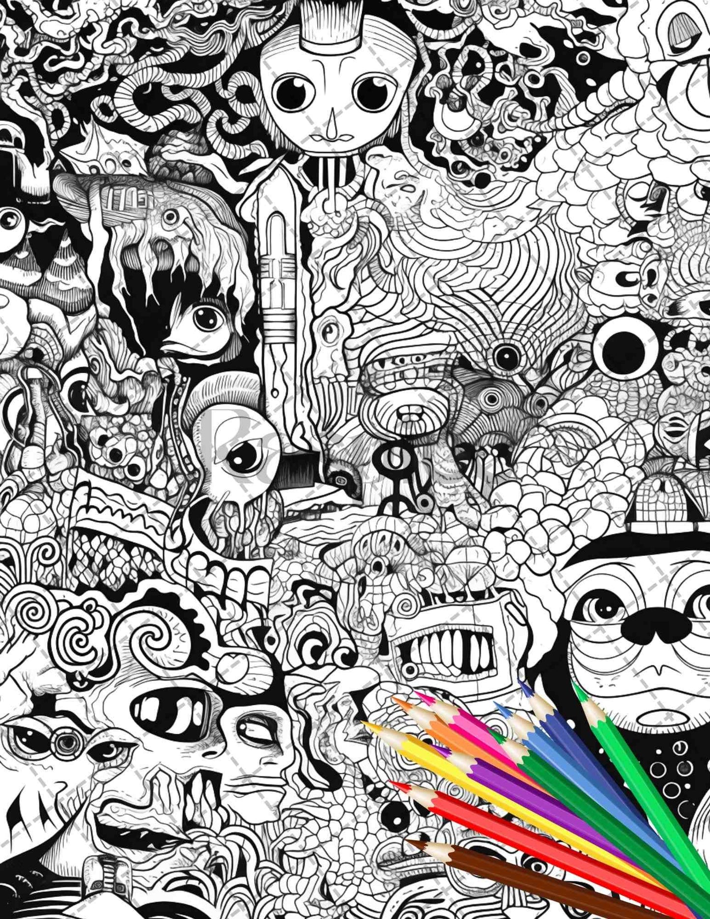 Psychedelic Trippy Coloring Book Printable for Adults, Grayscale Coloring Page, PDF File Instant Download