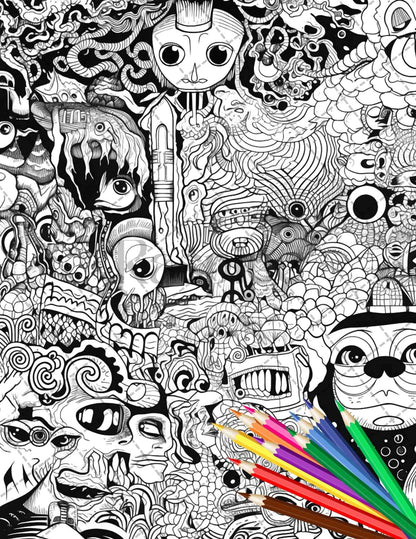 Psychedelic Trippy Coloring Book Printable for Adults, Grayscale Coloring Page, PDF File Instant Download