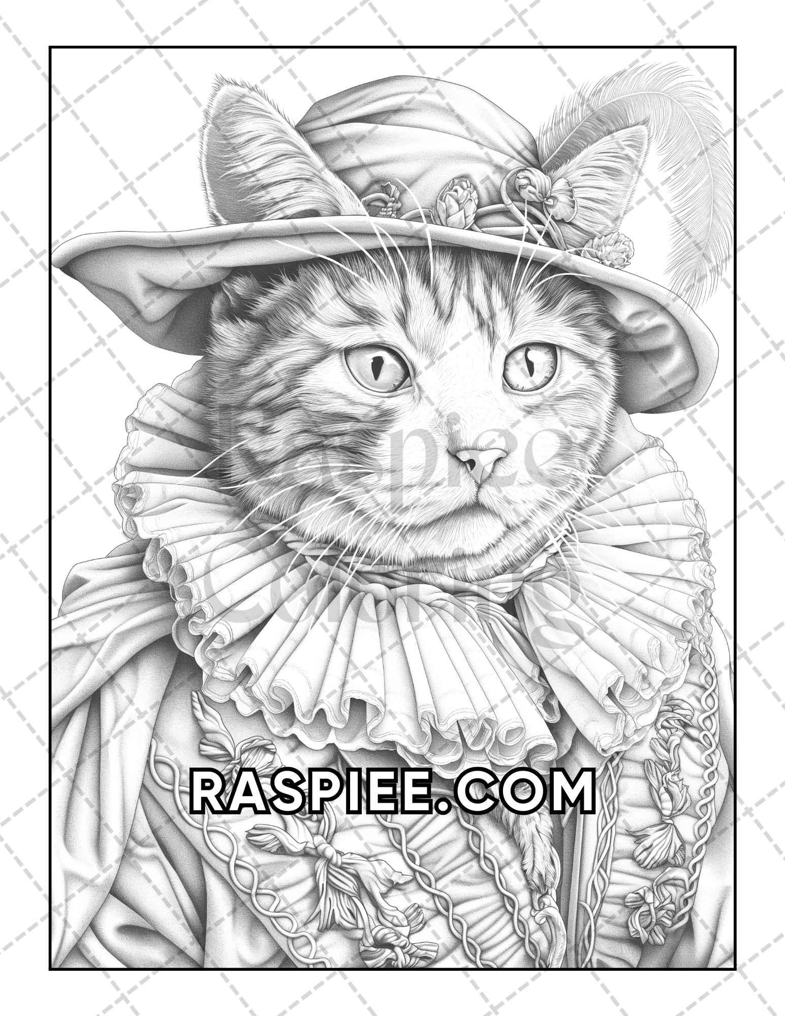 60 Cats Dressed Up Adult Coloring Pages Printable PDF Instant Download