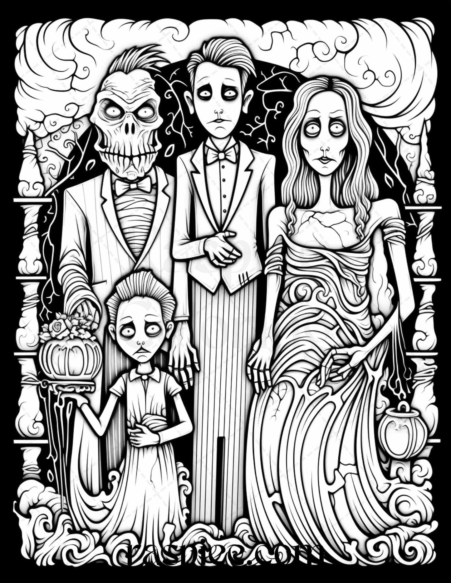 50 Monster Family Grayscale Coloring Pages Printable for Adults - Instant Download, Halloween Coloring Book, Fun and Spooky Designs