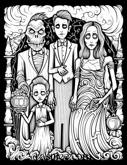 50 Monster Family Grayscale Coloring Pages Printable for Adults - Instant Download, Halloween Coloring Book, Fun and Spooky Designs