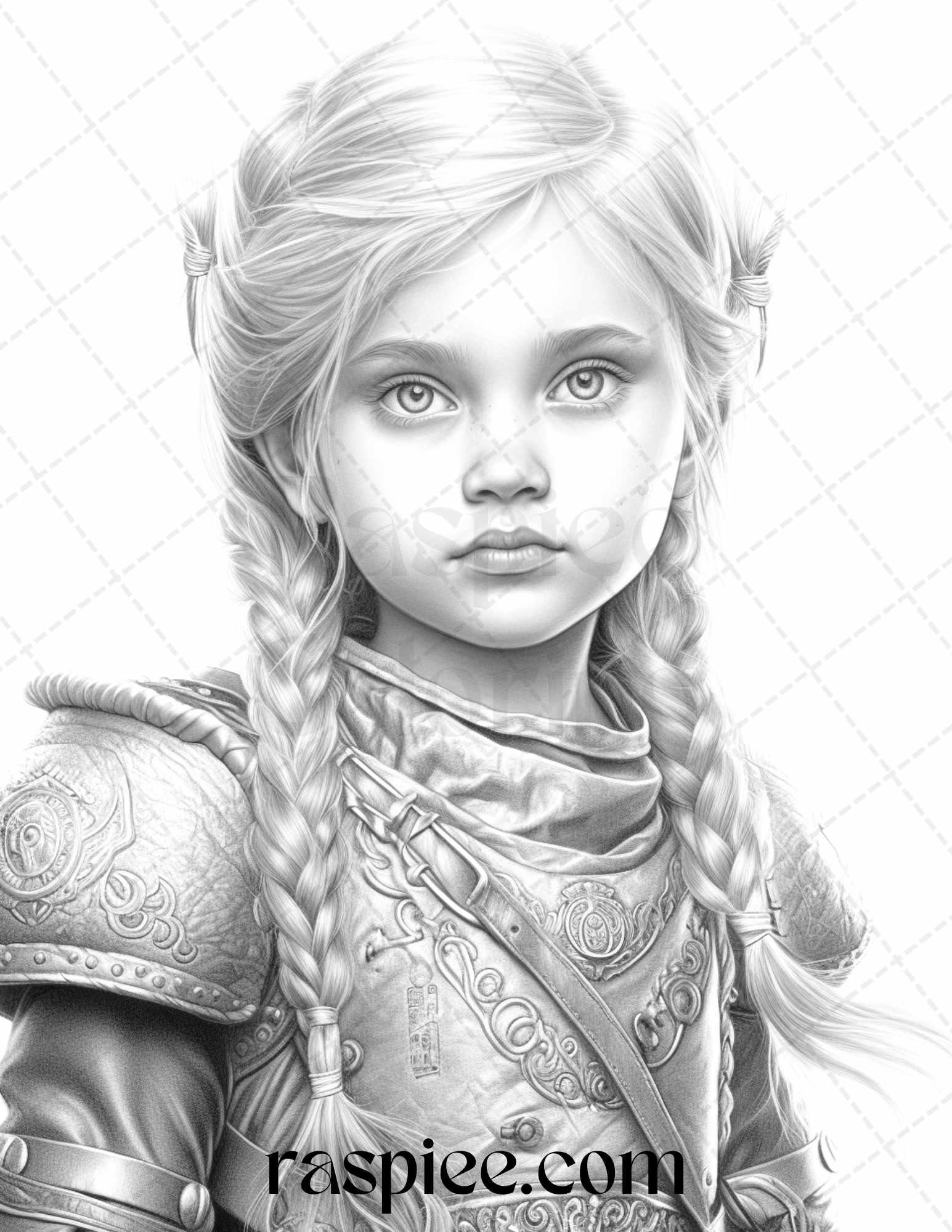58 Little Viking Girls Boys Portrait Grayscale Coloring Pages Printable, PDF File Instant Download