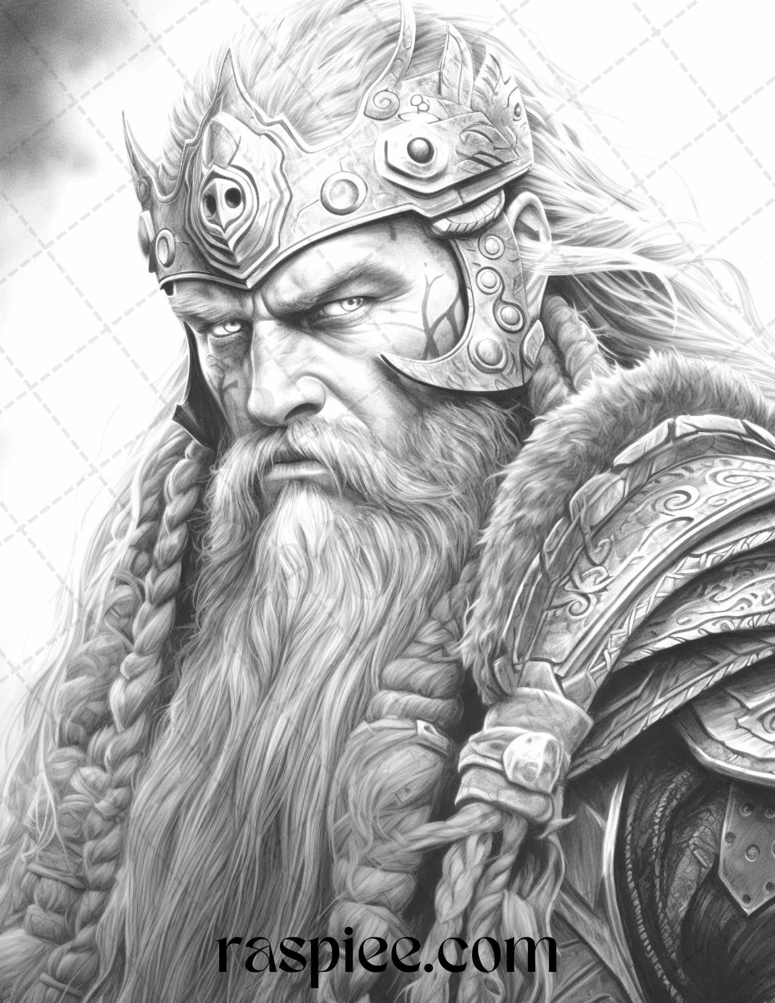 55 Viking Warriors Portrait Grayscale Coloring Pages Printable for Adults, PDF File Instant Download