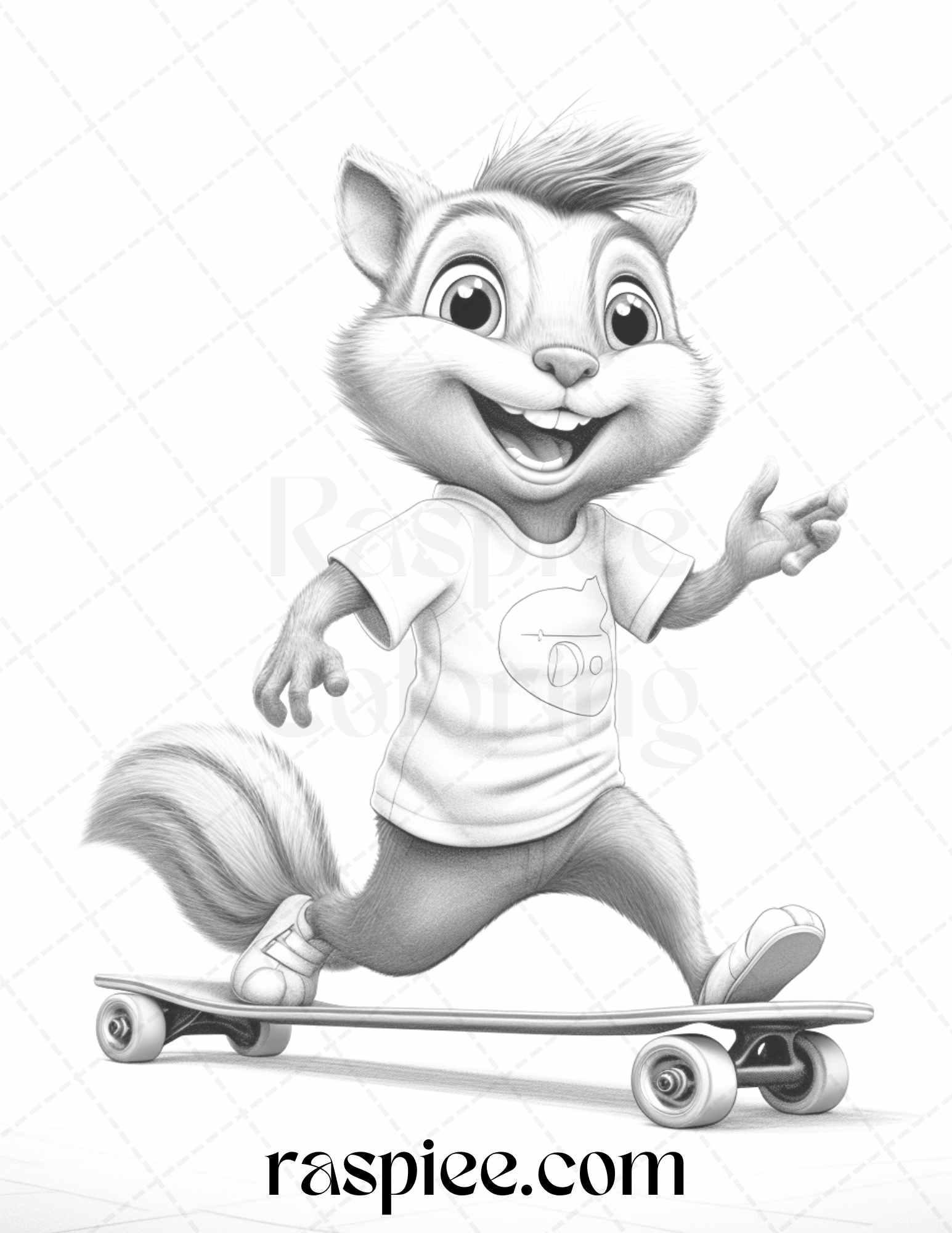 52 Adorable Squirrels Grayscale Coloring Pages Printable for Adults Kids, PDF File Instant Download