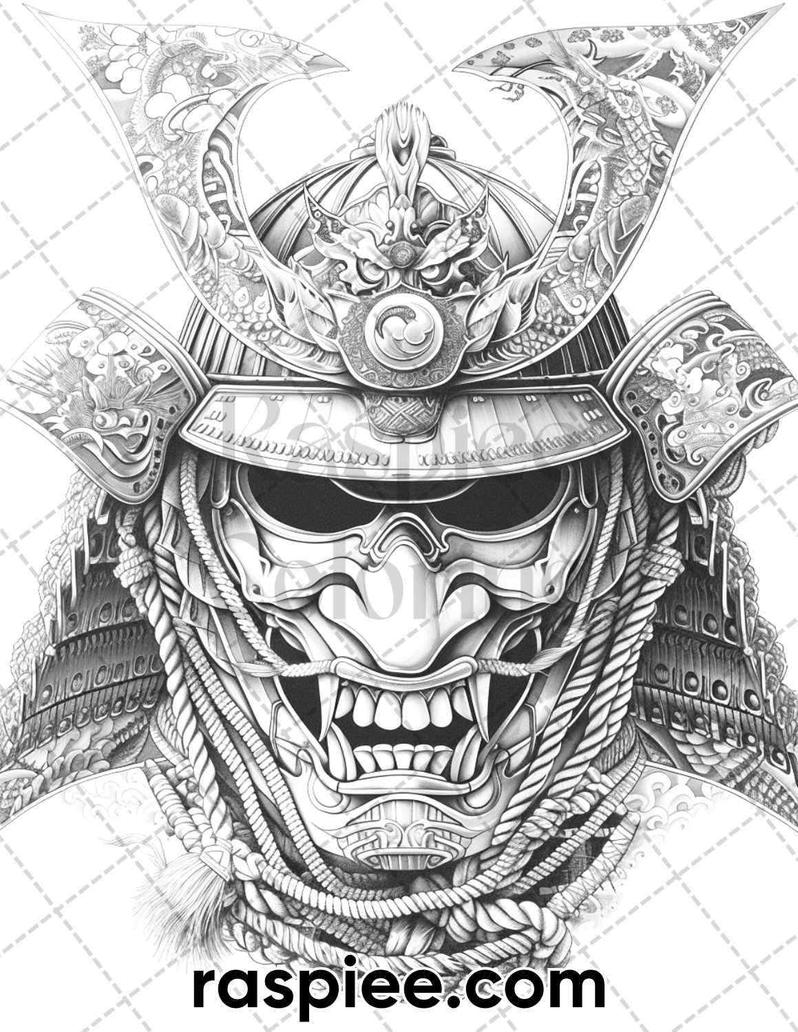 60 Traditional Japanese Tattoos Grayscale Adult Coloring Pages, Printable PDF Instant Download