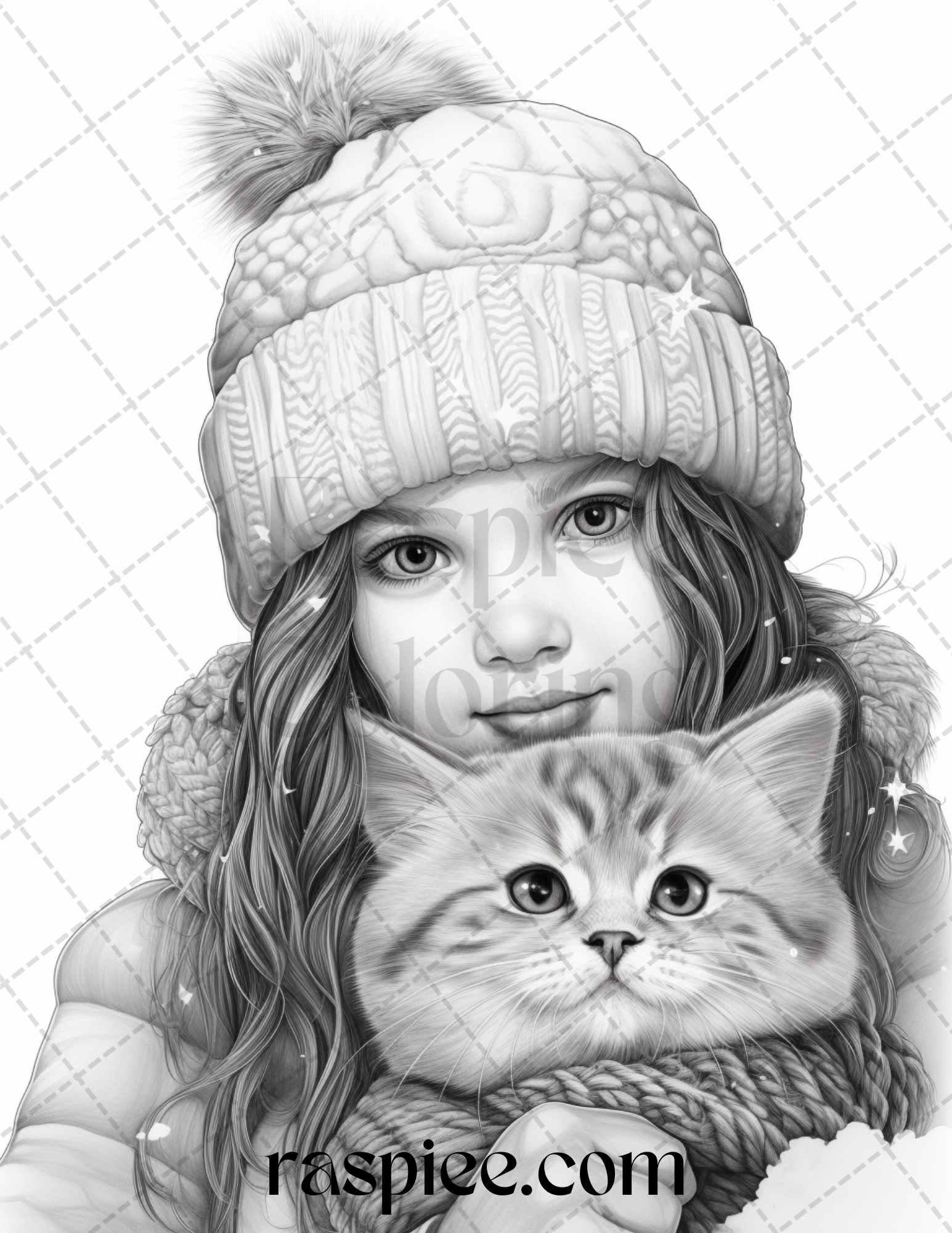 60 Beautiful Winter Girls Grayscale Coloring Pages Printable for Adults, PDF File Instant Download