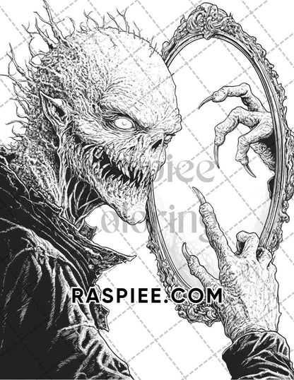 Nightmarish Creatures Halloween Adult Coloring Pages Printable PDF Instant Download
