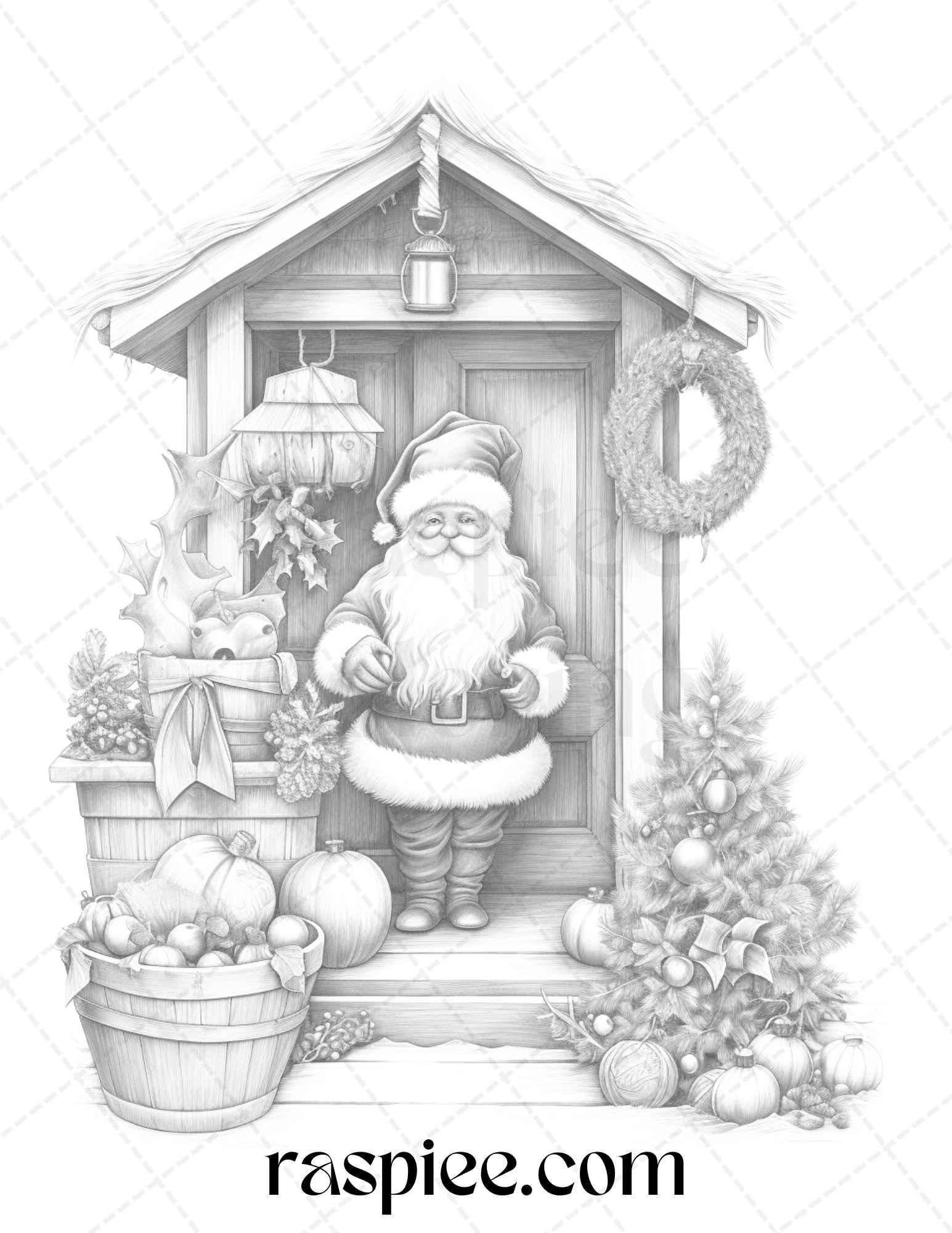 90 Merry Christmas Grayscale Coloring Pages Printable for Adults, PDF File Instant Download