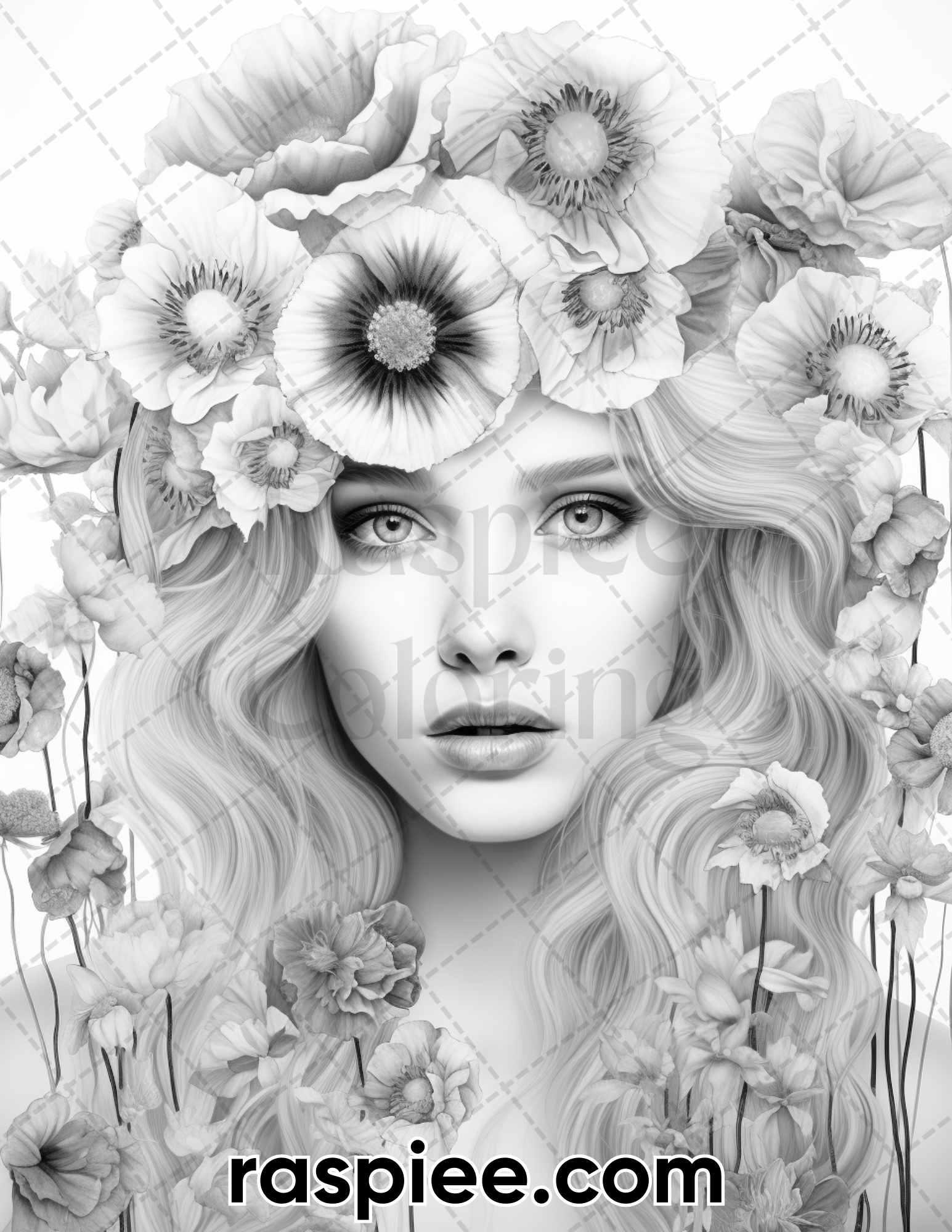 75 Flower Beauties Grayscale Adult Coloring Pages, Printable PDF Instant Download
