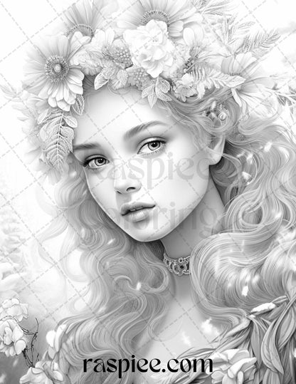 50 Winter Fairy Grayscale Coloring Pages Printable for Adults, PDF File Instant Download