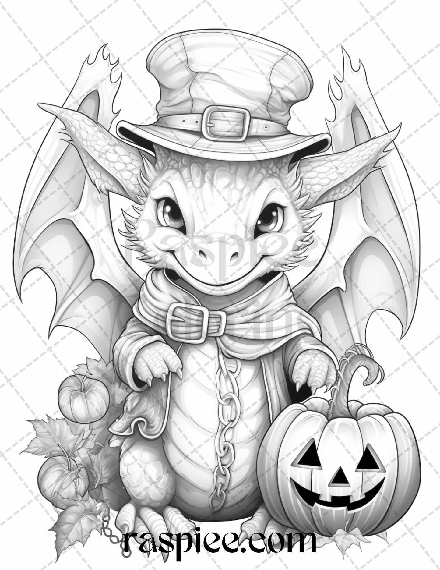 50 Cute Pumpkin Dragons Graycale Coloring Pages for Adults and Kids, Printable PDF File Instant Download