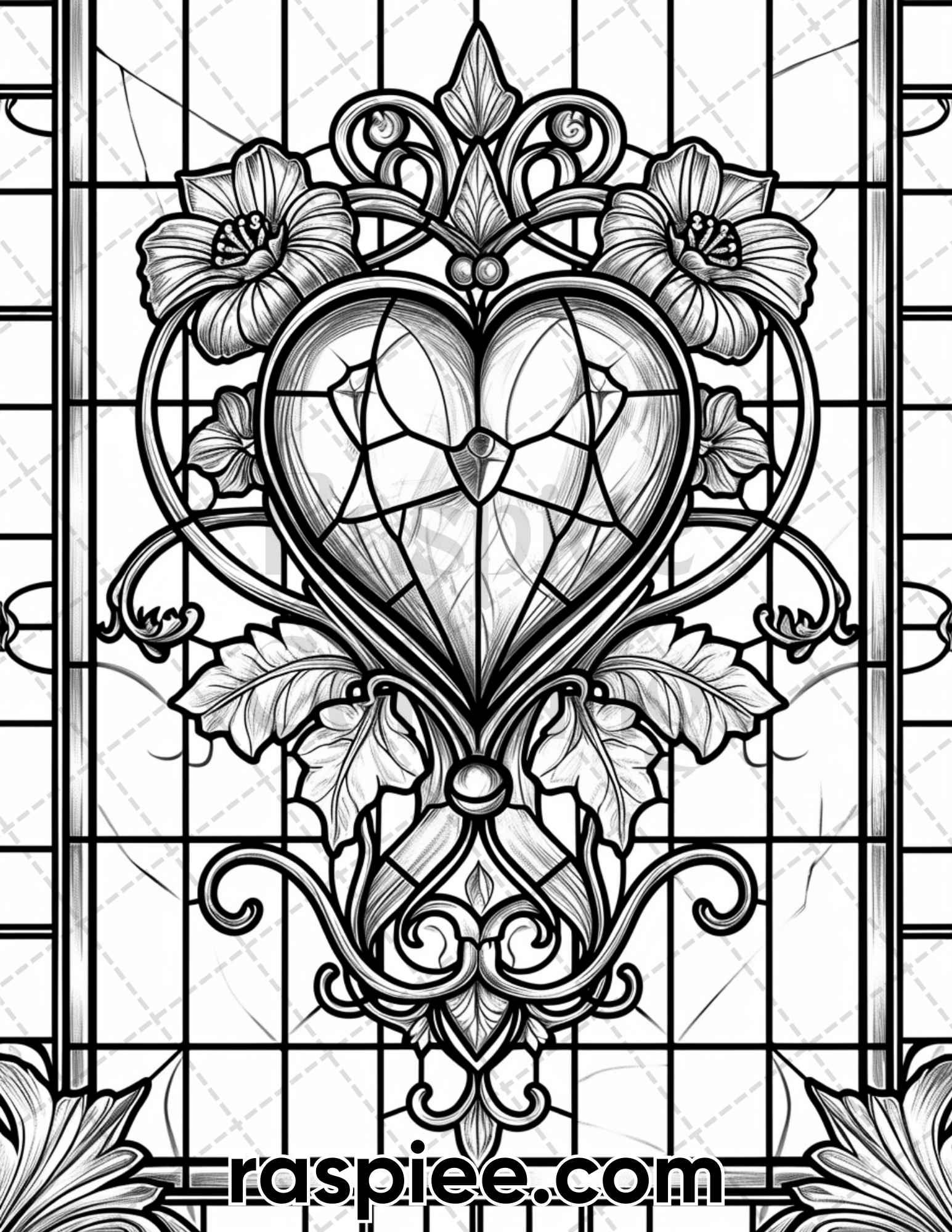 55 Gothic Valentines Day Grayscale Adult Coloring Pages, Printable PDF Instant Download