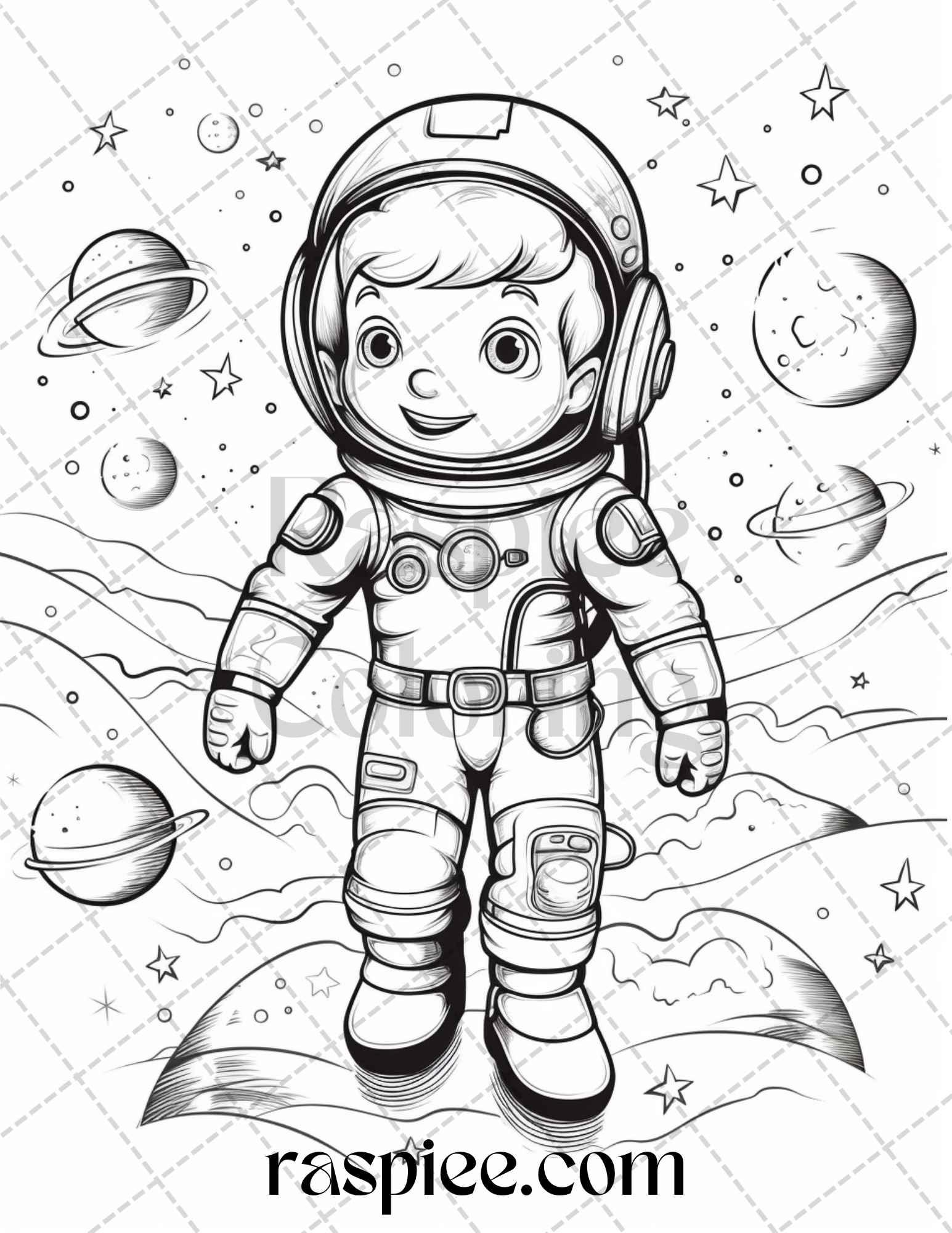50 Cute Astronaut Adventures Coloring Pages Printable for Kids, PDF File Instant Download