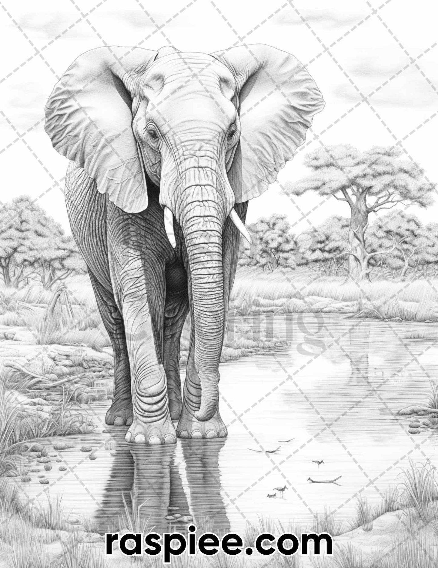 55 Wild Animals Grayscale Coloring Pages for Adults, Printable PDF Instant Download
