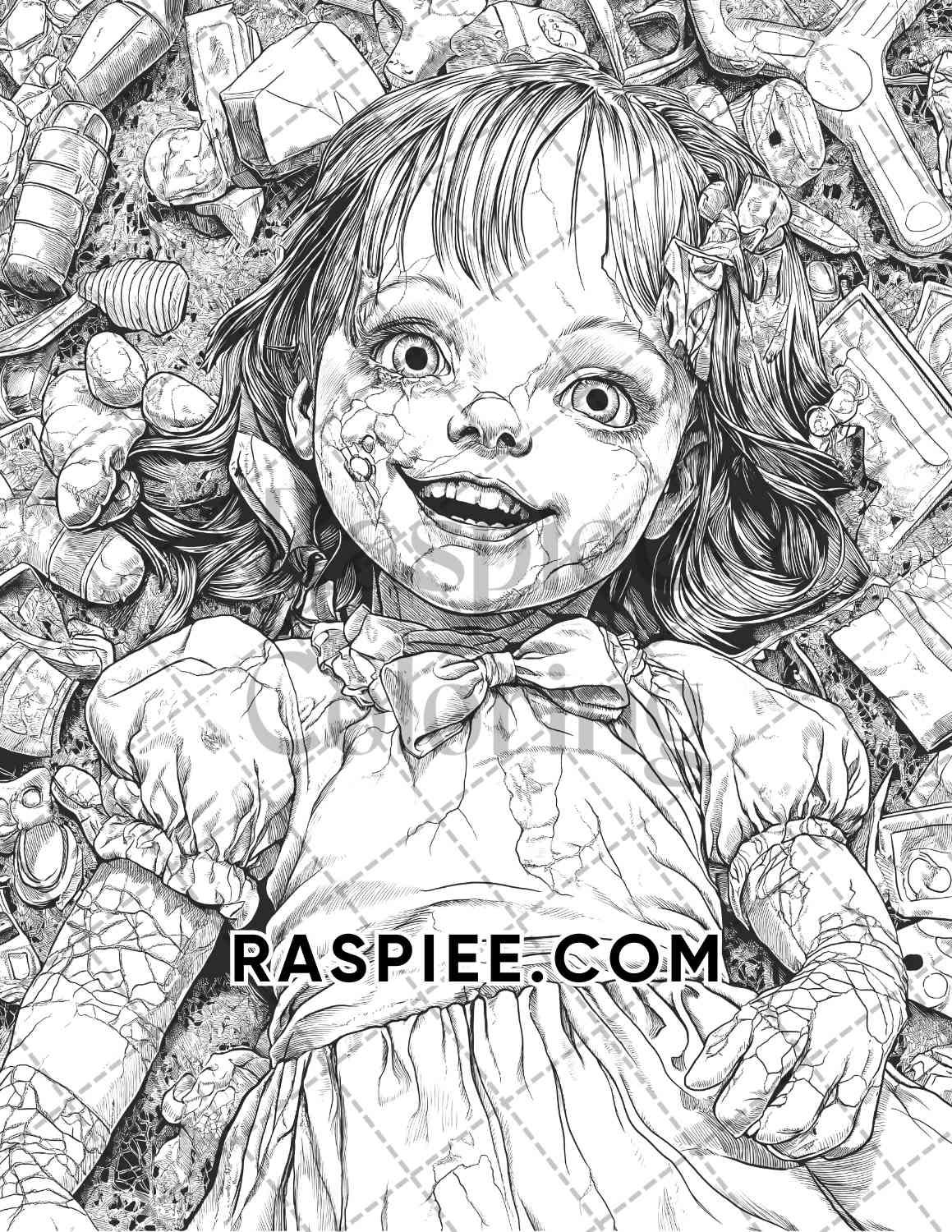 Haunted Dolls Halloween Horror Adult Coloring Pages Printable PDF Instant Download