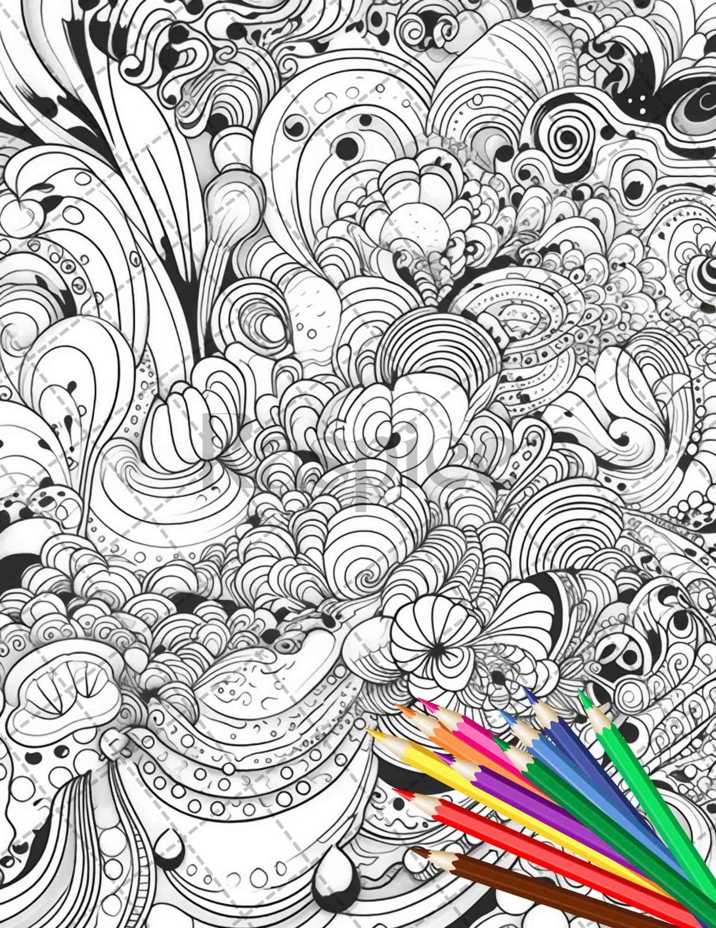 Psychedelic Trippy Coloring Book Printable for Adults, Grayscale Coloring Page, PDF File Instant Download