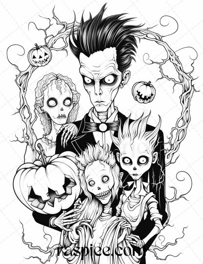 50 Monster Family Grayscale Coloring Pages Printable for Adults - Instant Download, Halloween Coloring Book, Fun and Spooky Designs